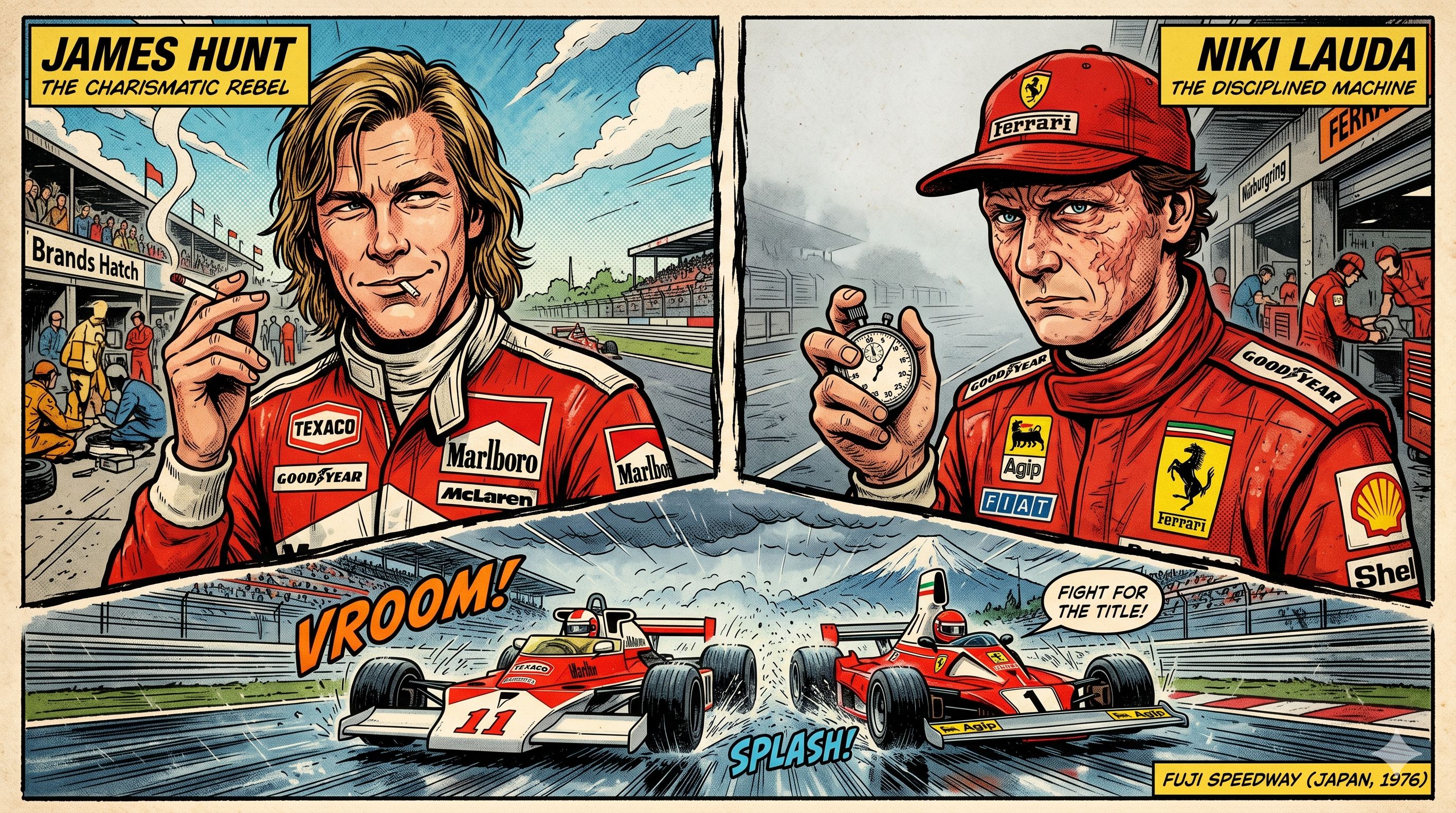 James Hunt and Niki Lauda, 1976 F1 title rivals